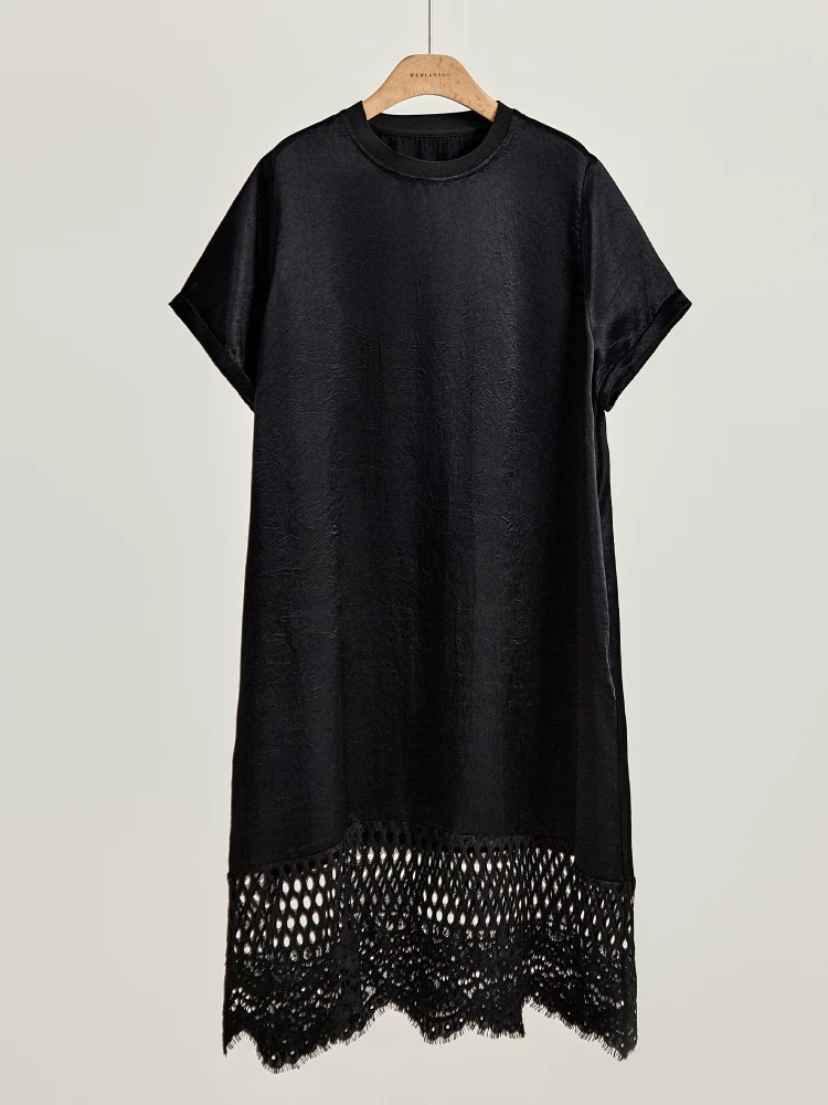 【西單會馆】小众高品醋酸下摆镂空设计时尚长款宽松版连衣裙