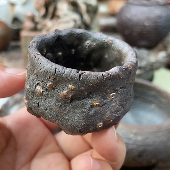 杯小杯子 纯手捏 松木明火裸烧 