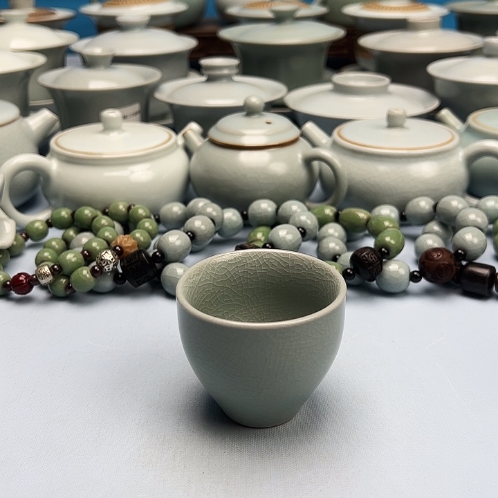 杯仿古粉青釉鸡心杯原矿原釉原产地