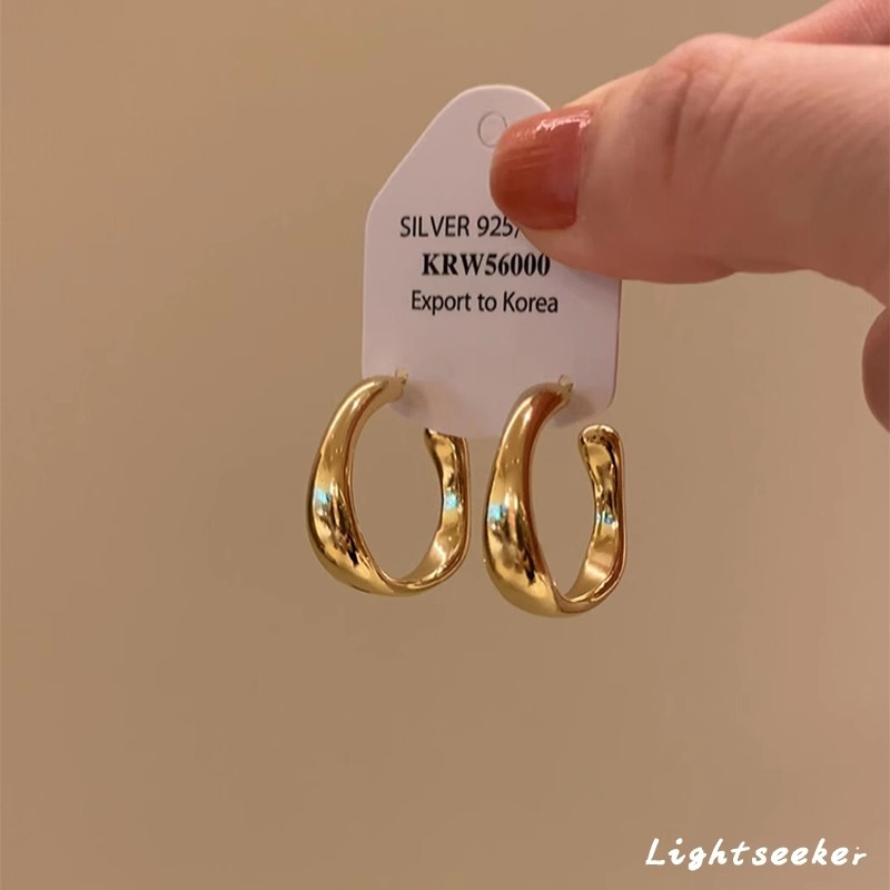 铜合金耳饰 韩系简约金色不规则C型耳环女气质百搭冷淡风几何耳饰