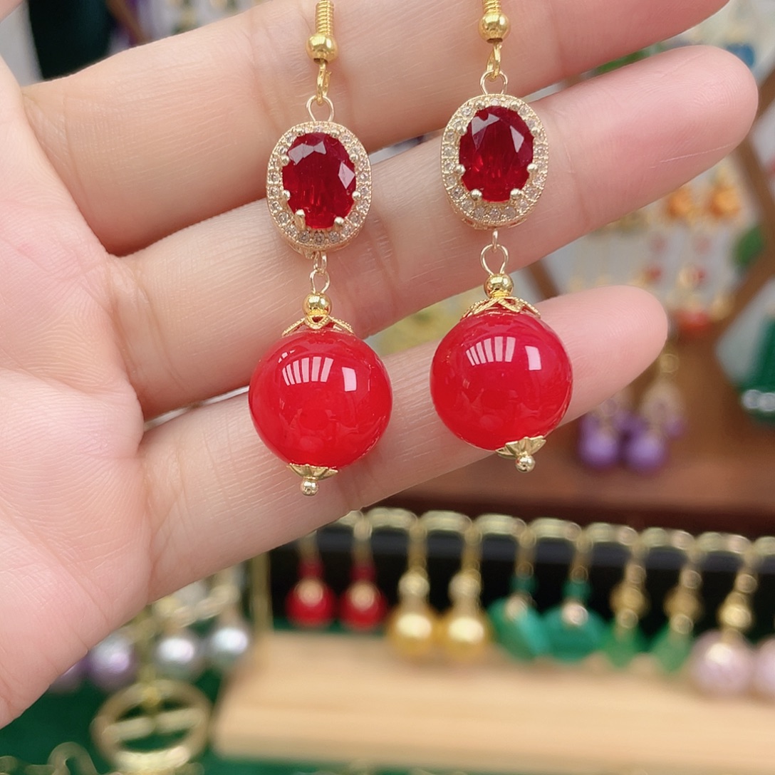 玛瑙/玉髓合金耳饰