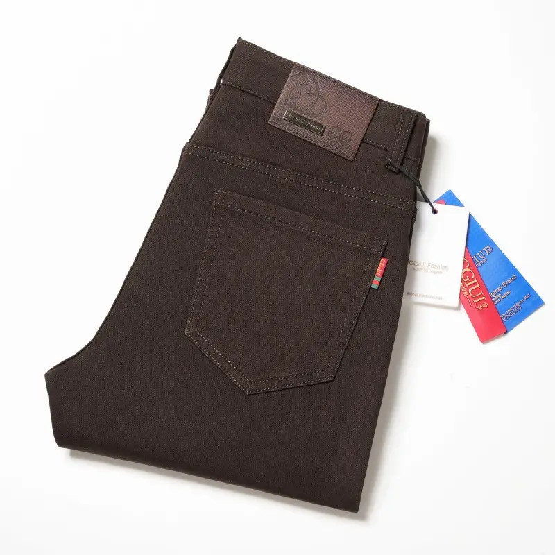 2025秋冬季新款深咖色修身小直筒男裤时尚百搭休闲保暖男士牛仔裤