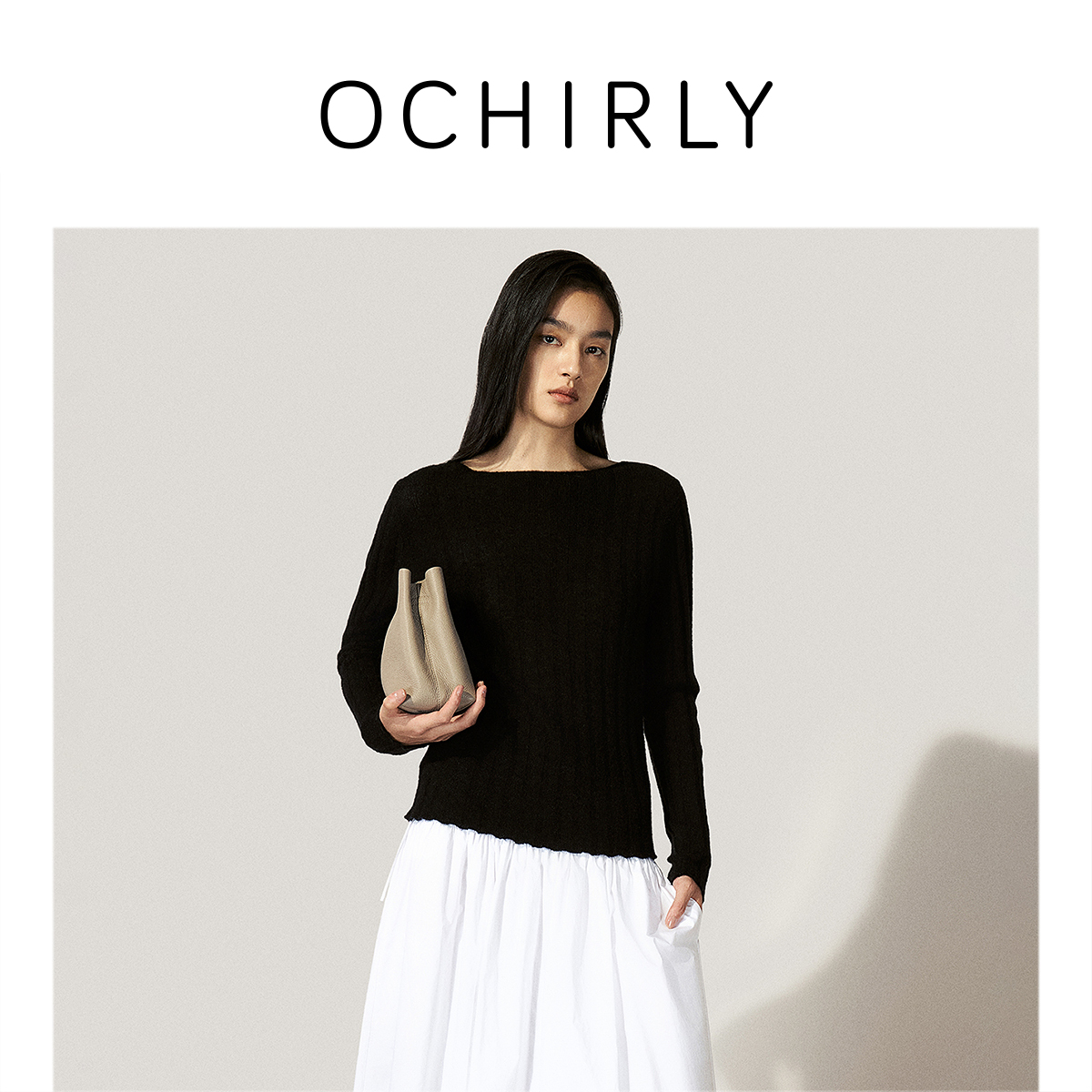 OCHIRLY欧时力针织衫一字领套头毛衣女上衣25春季商场同款新品