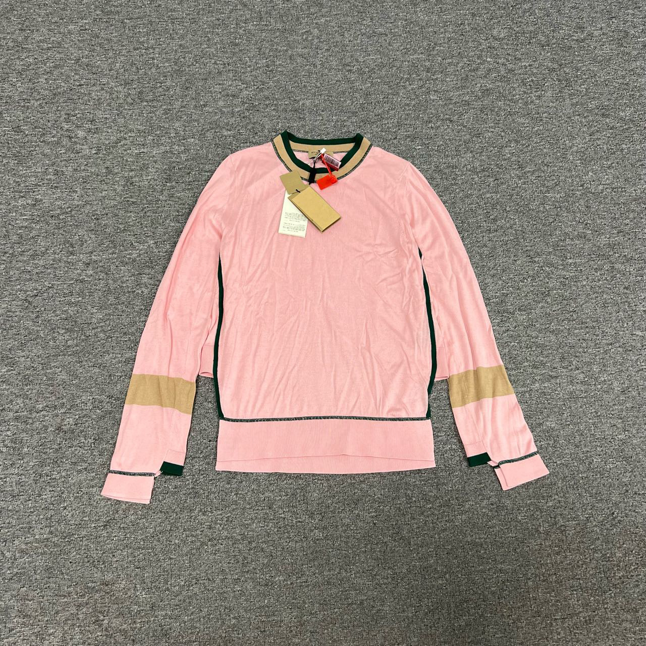 99新 BURBERRY/博柏利 粉色 拼接 针织长袖上衣 s码