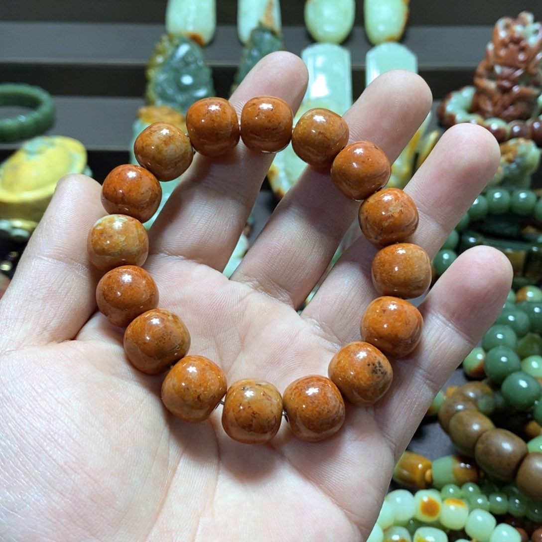 岫岩河磨玉（透闪石质玉）手串卡14未镶嵌