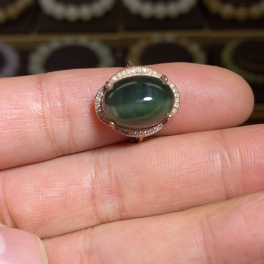 【闪购商品】银S925镶嵌戒指和田玉（碧玉）