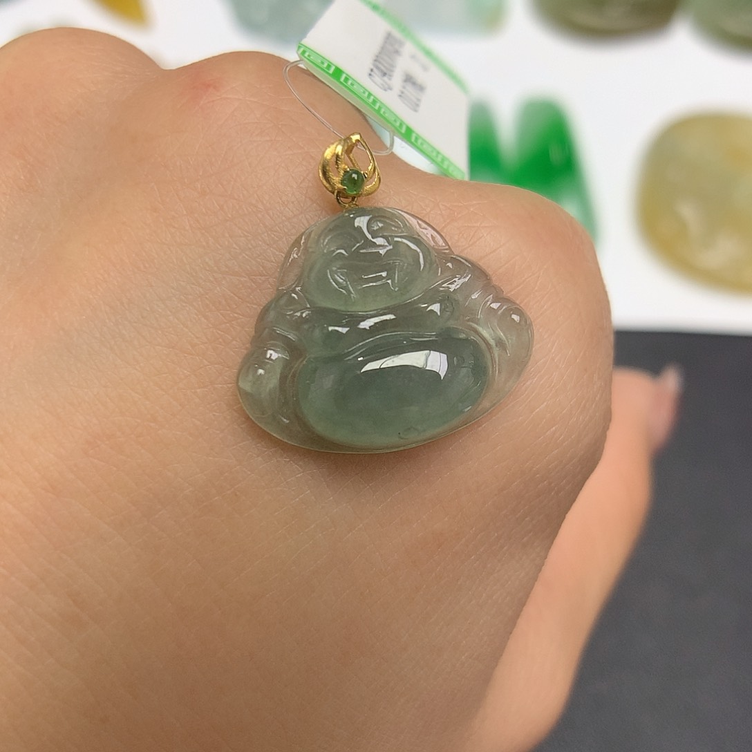 翡翠颈饰18K金镶嵌佛公