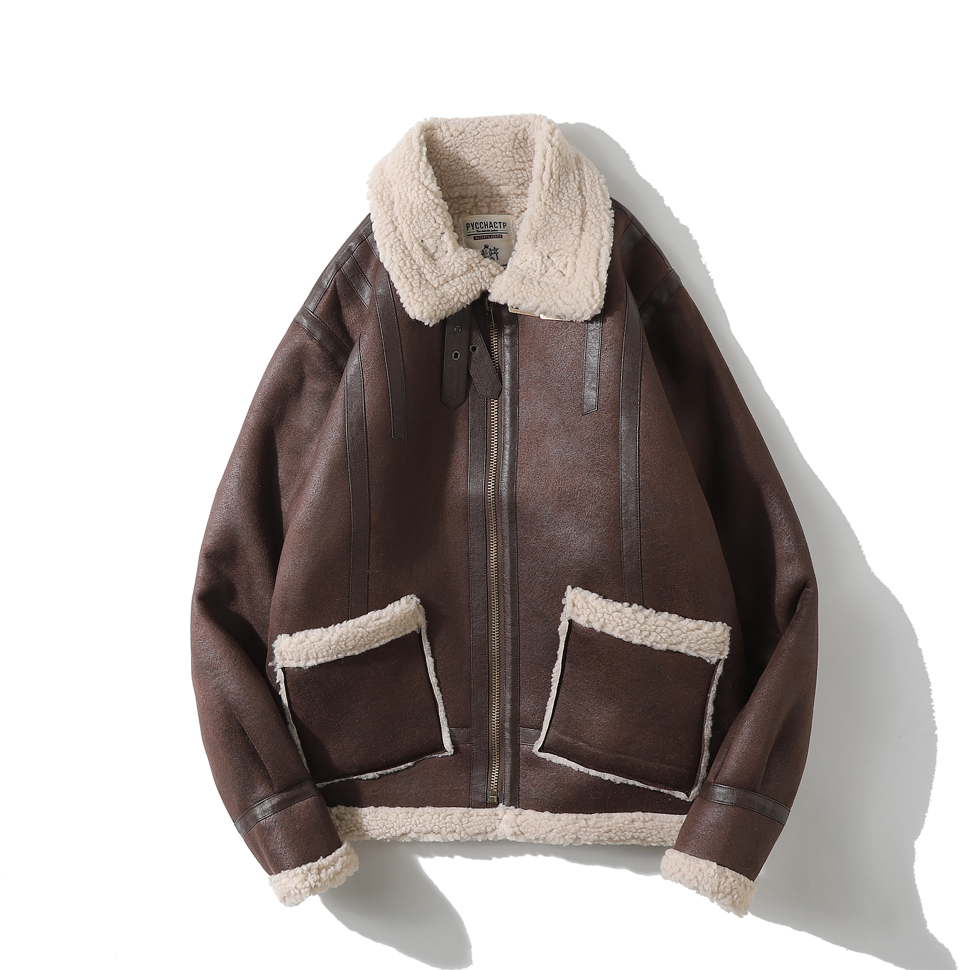 冬季新款穿搭皮毛一体加绒夹克机车加厚保暖拼接加绒夹克GS1222