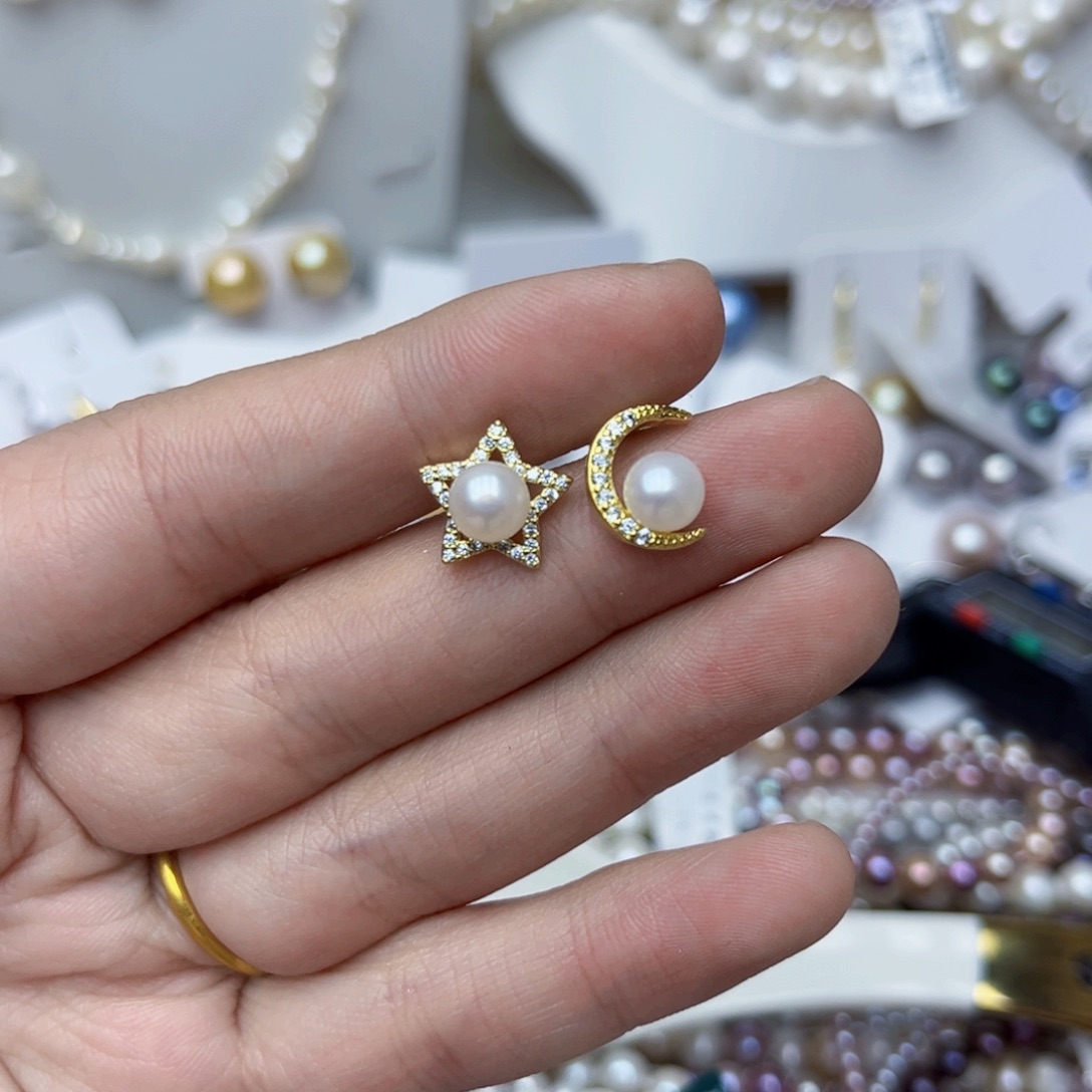 淡水珍珠耳饰银S925镶嵌