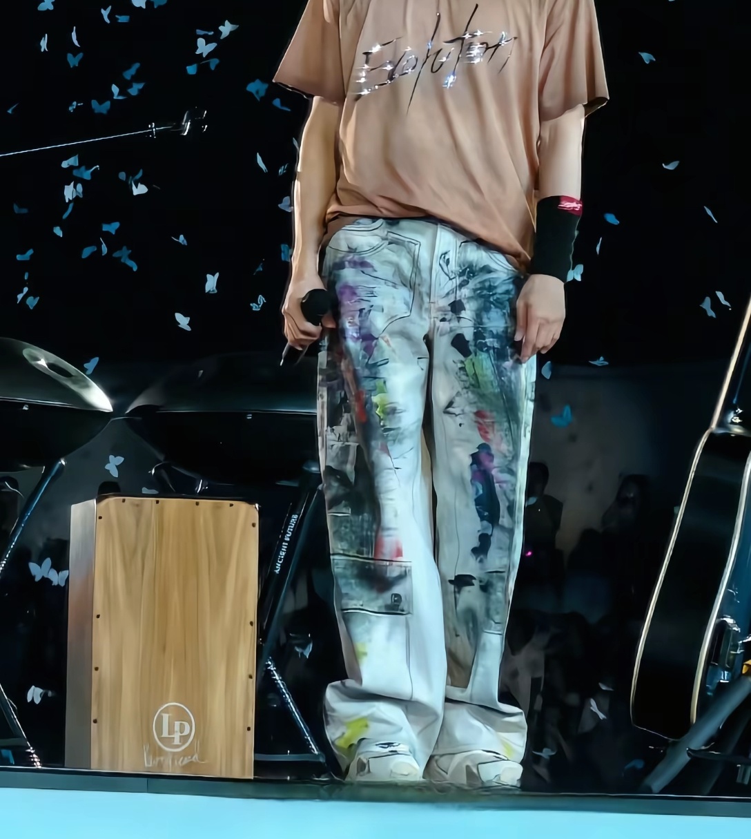 谢霆锋重庆演唱会同款彩绘牛仔裤美式涂鸦高街嘻哈个性宽松阔腿裤