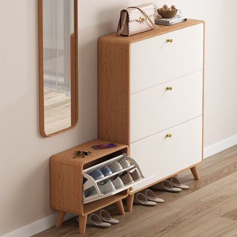 全实木超薄款翻斗鞋柜极窄家门口室内简易鞋架玄关柜大容量收纳柜