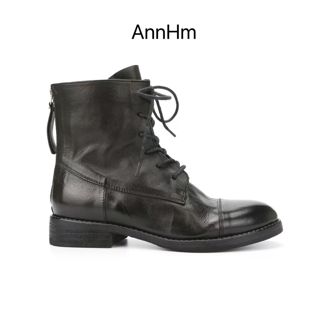 AnnHm秋冬复古水洗马丁靴休闲百搭皮靴时尚圆头女鞋988-1