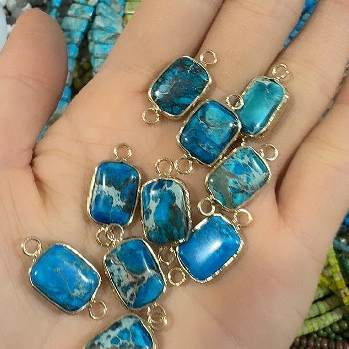 玛瑙/玉髓合金珠宝半成品2个蓝色双耳长方形