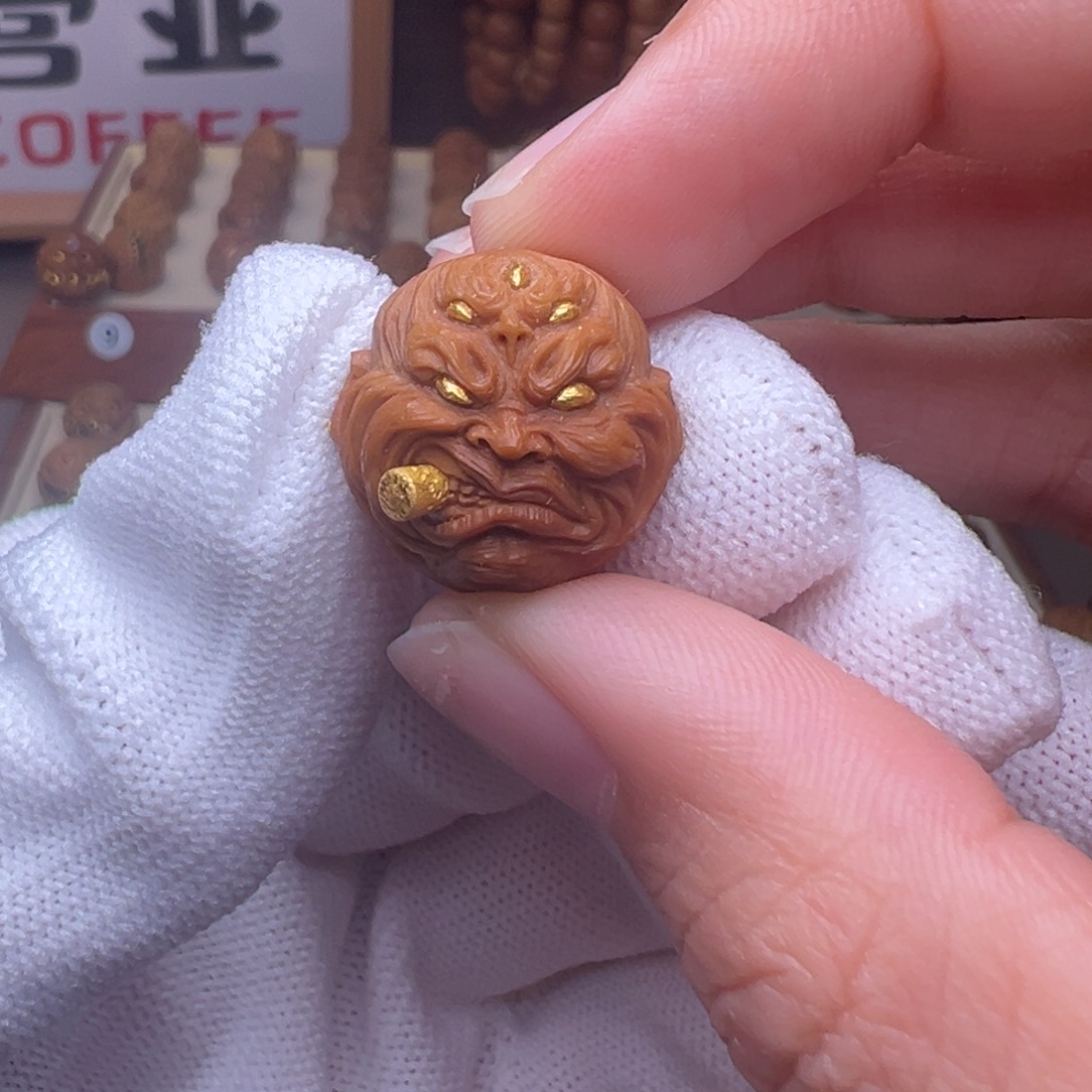 把件猴头核桃镶嵌款五目烟鬼全品有正常封口线