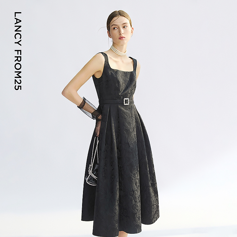 P131【赵老板】【焦点系列】朗姿黑色提花气质女2025年夏季新款连