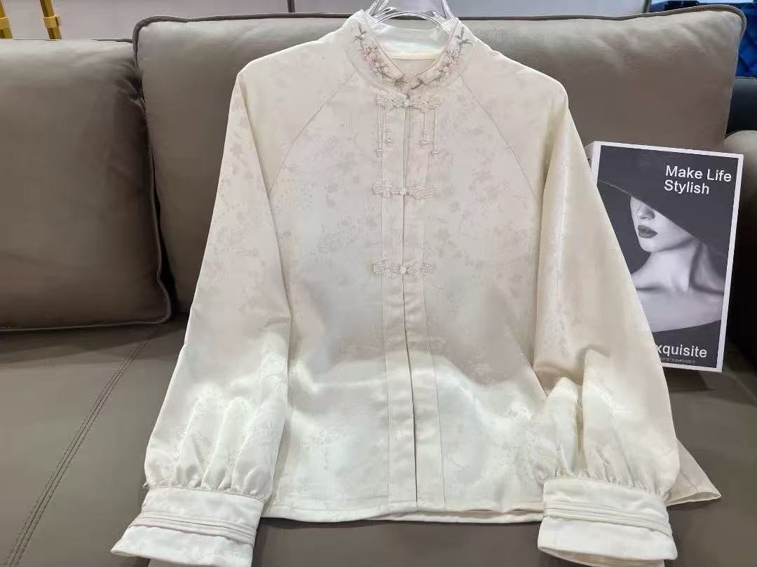 新中式国风立领刺绣流苏对襟新中式上衣日常通勤衬衣秋冬2025新款