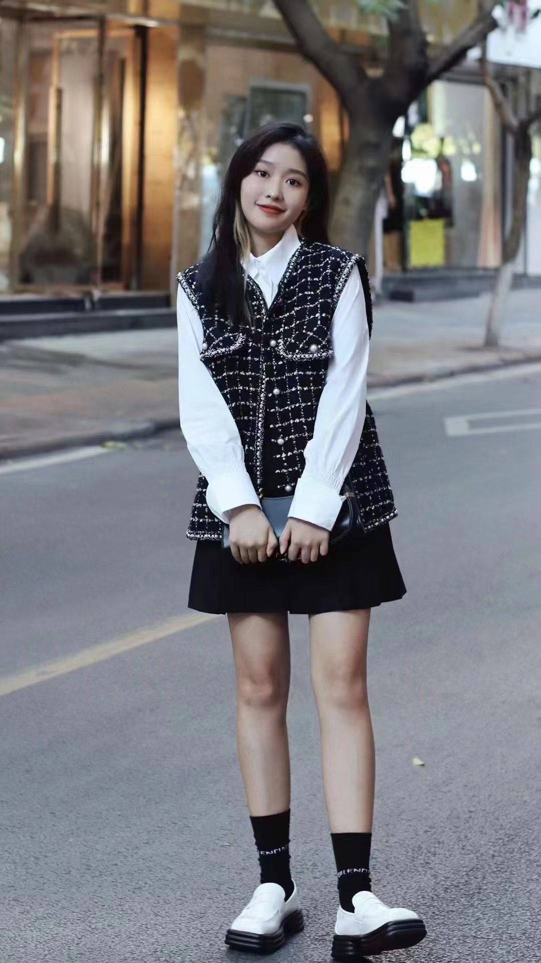 阿家2025秋冬装新款百搭洋气粗花呢宽松小香风马甲外套女5400486