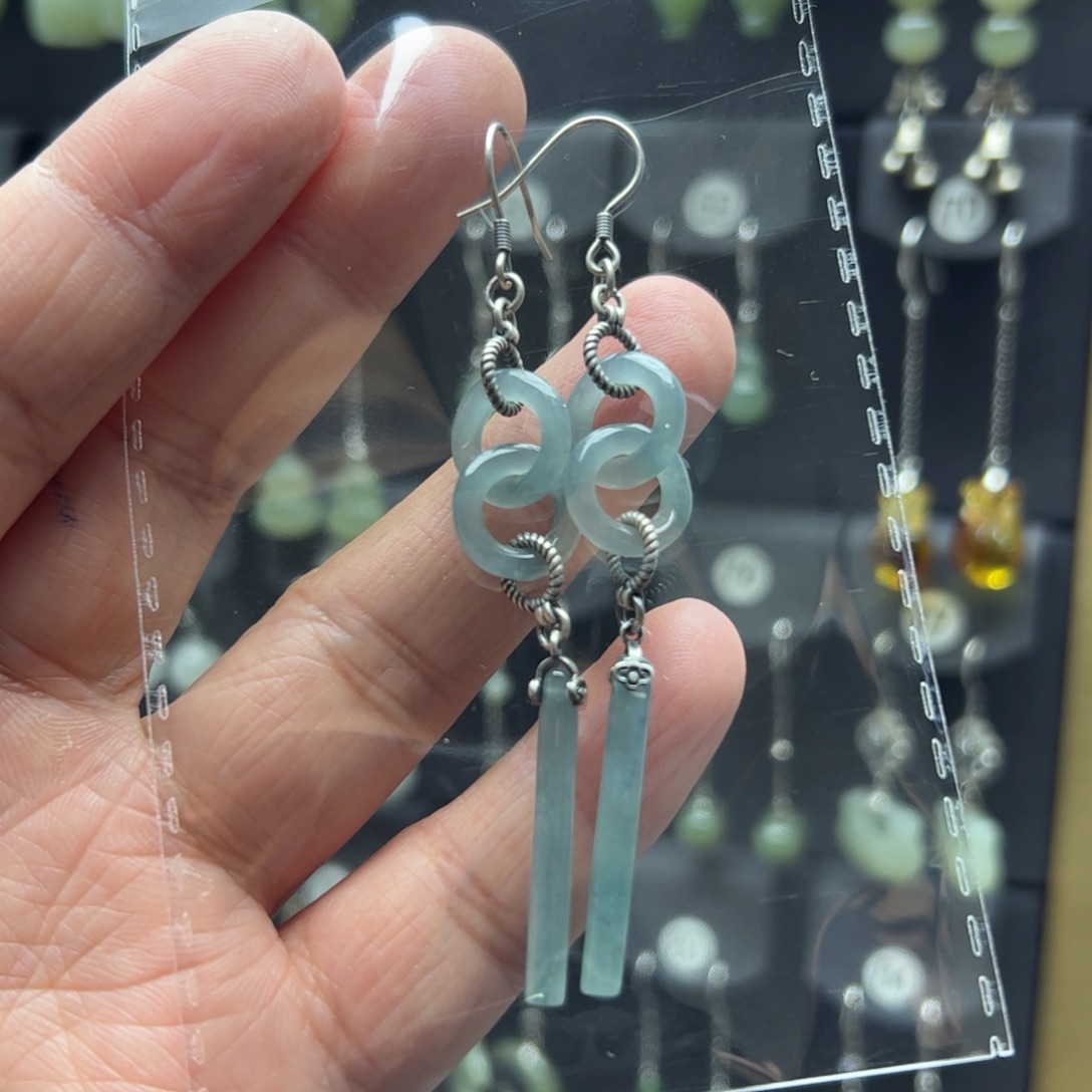 ****朵翡翠银S925镶嵌耳饰