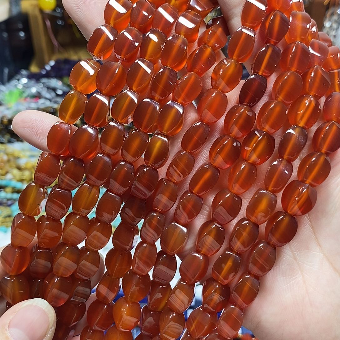 玛瑙/玉髓未镶嵌珠宝半成品红玛瑙扭珠一条卡8*12mm