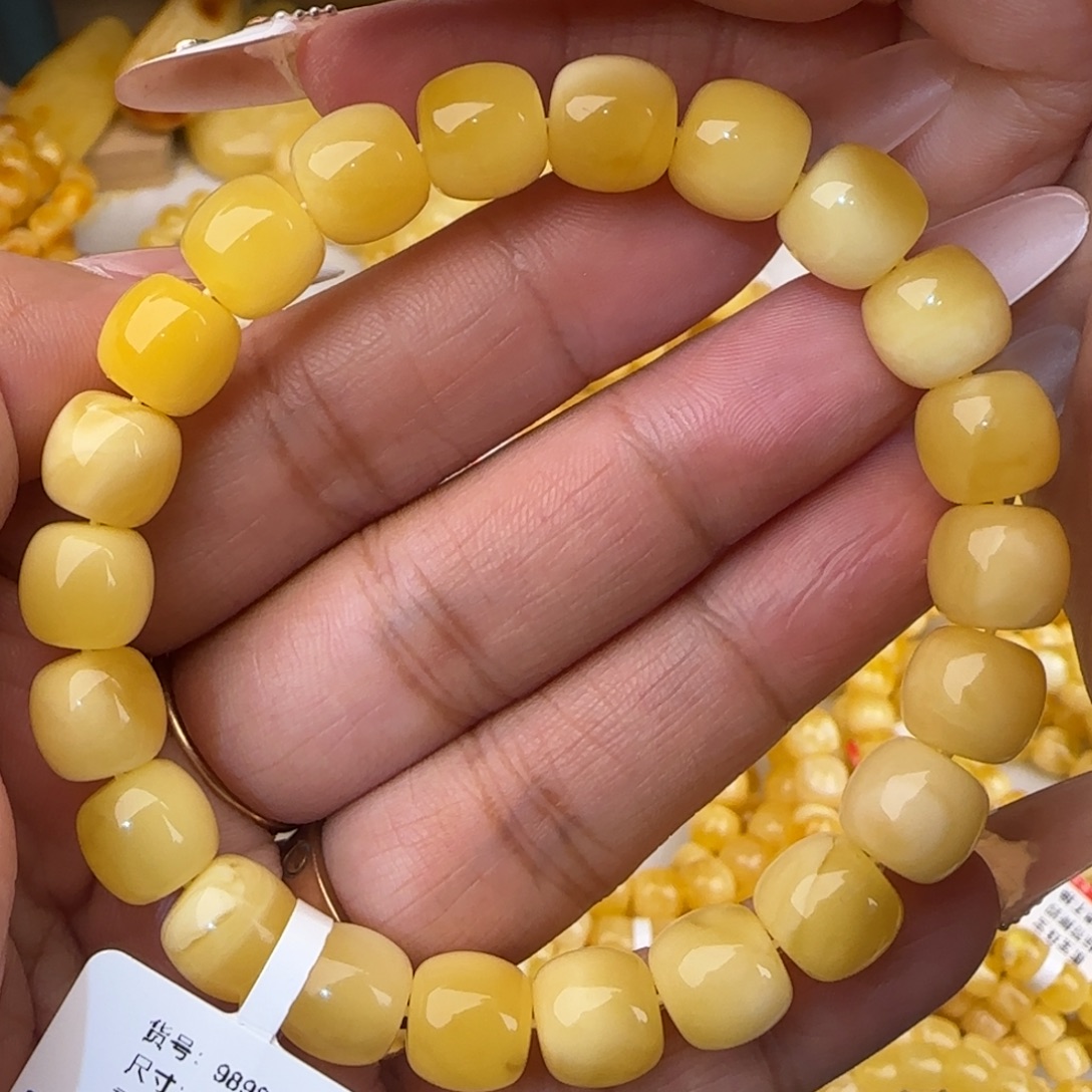 蜜蜡未镶嵌手串金白老型手串