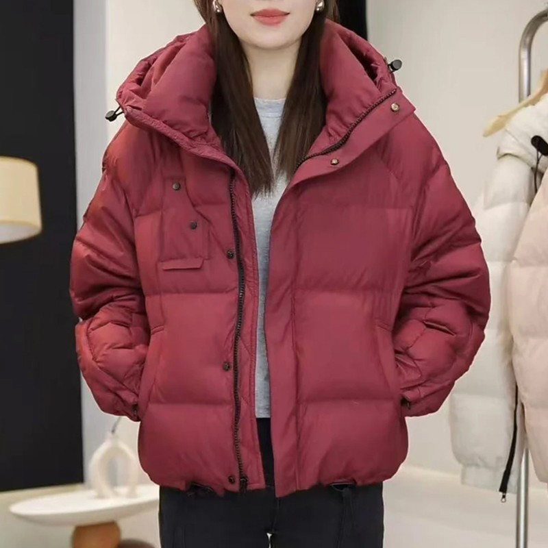 红色连帽短款棉服女2025冬季新款保暖加厚今年流行小个子面包服