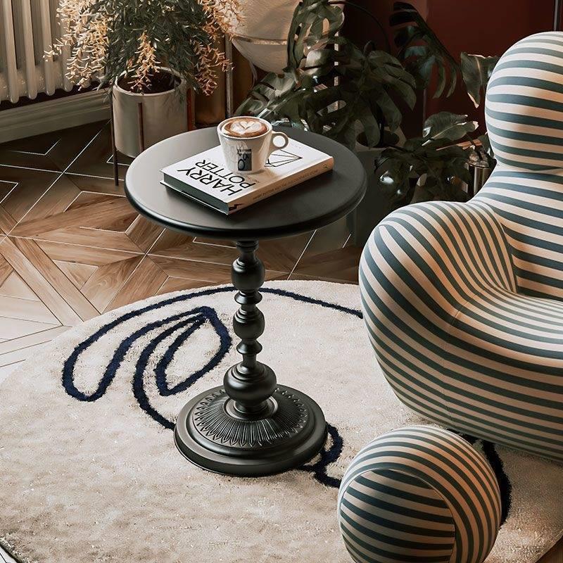 #曲江时尚铁艺边几 中古风法式复古铁艺小圆桌 美式家用阳台小茶