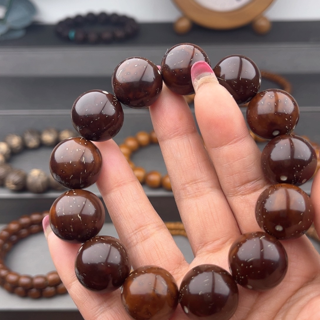 紫金鼠手串半实心光珠18