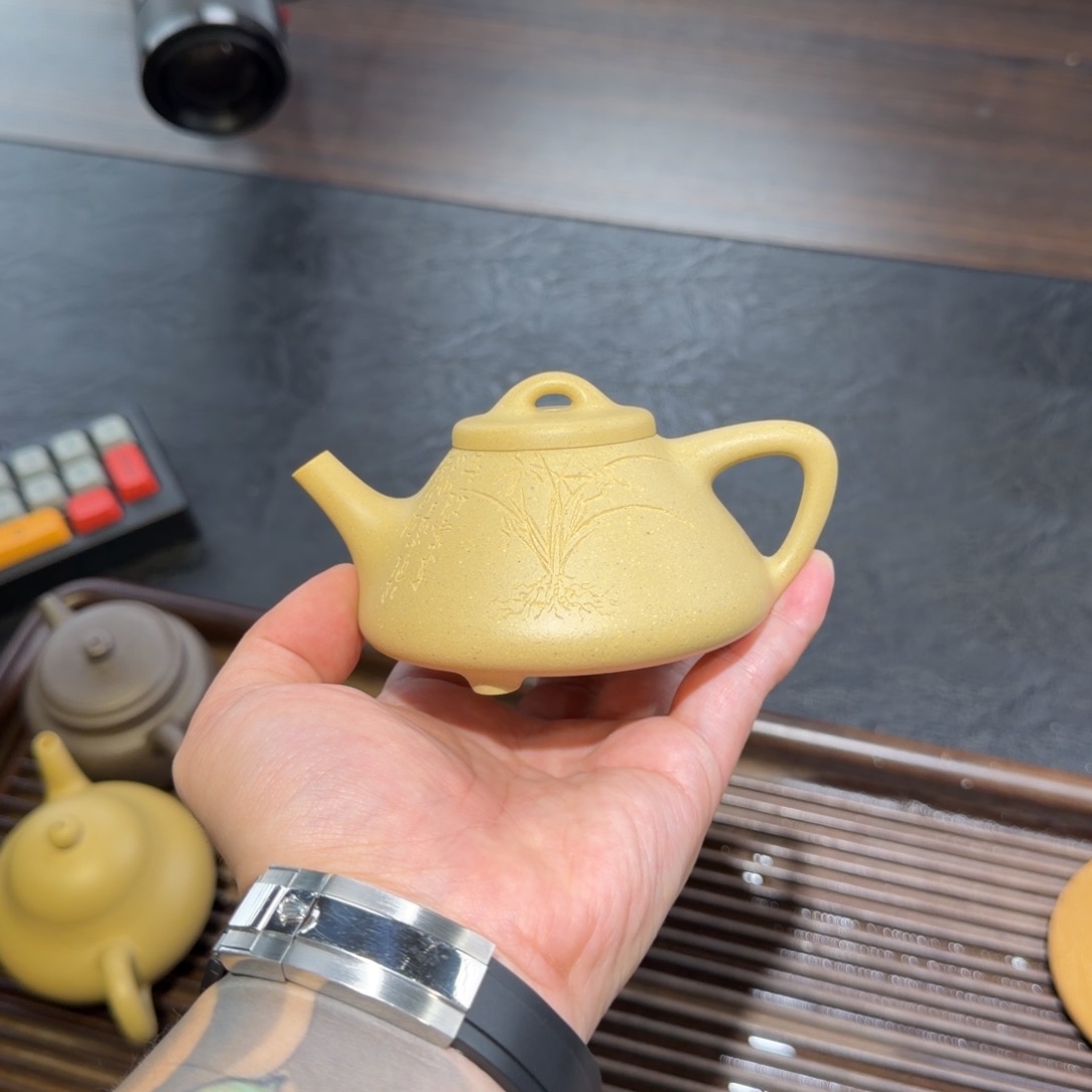 公道杯紫砂梨皮本绿子冶兰花