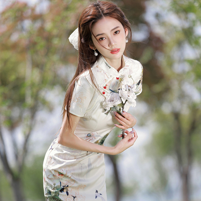 2025新款春夏季少女气质连衣裙中国风中长包臀旗袍修身复古显瘦