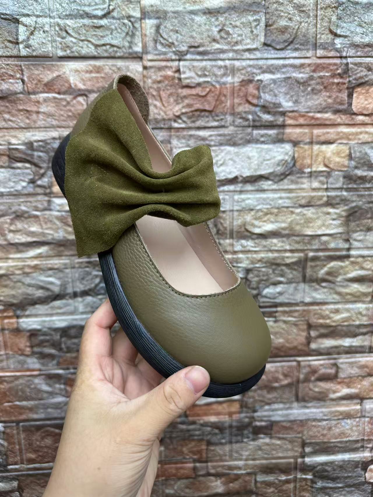 头层牛皮四季纯色方跟民族风风四季通用单鞋包头女鞋软底单鞋女