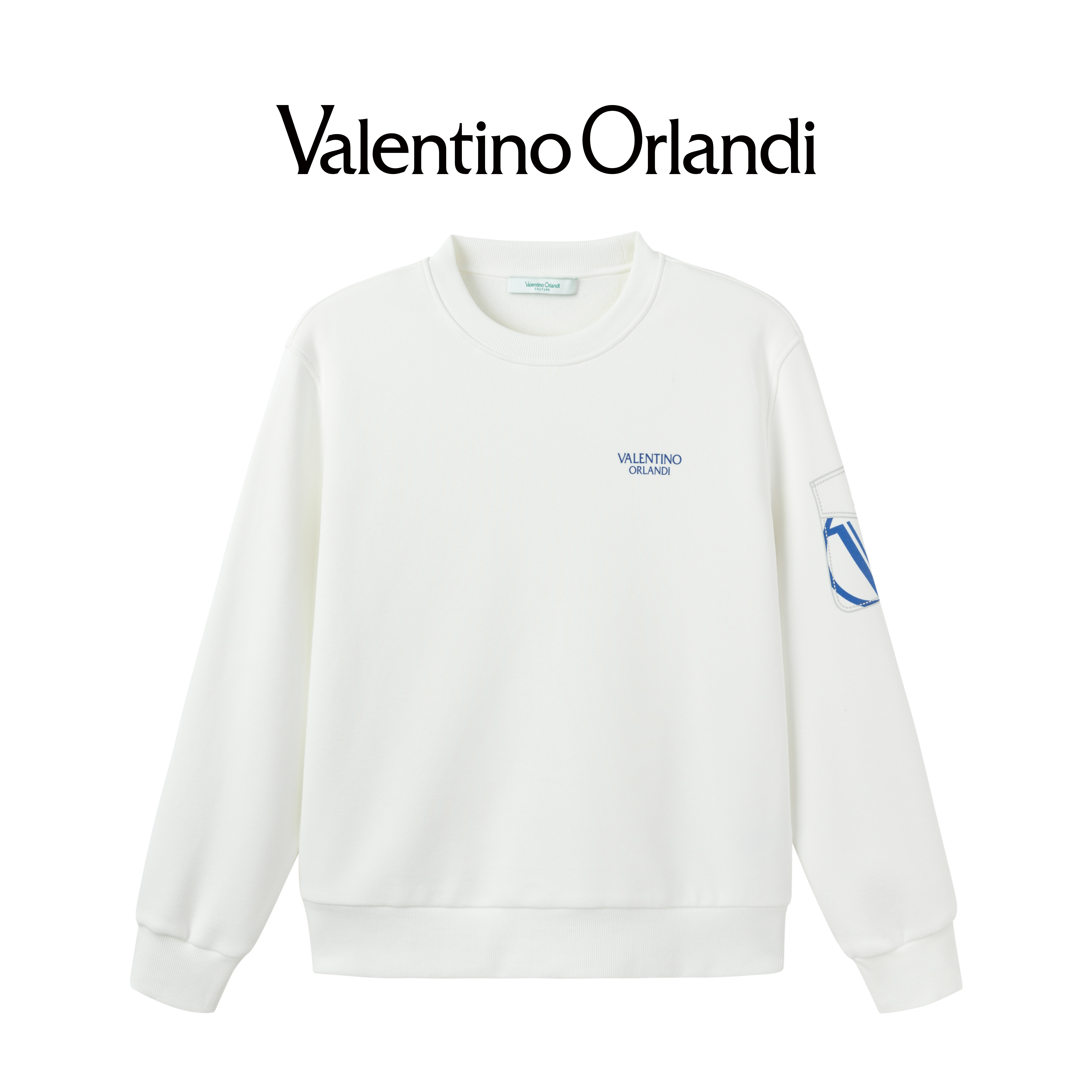 Valentino orlandi男士秋冬B版时尚百搭假口袋印花加绒套头卫衣