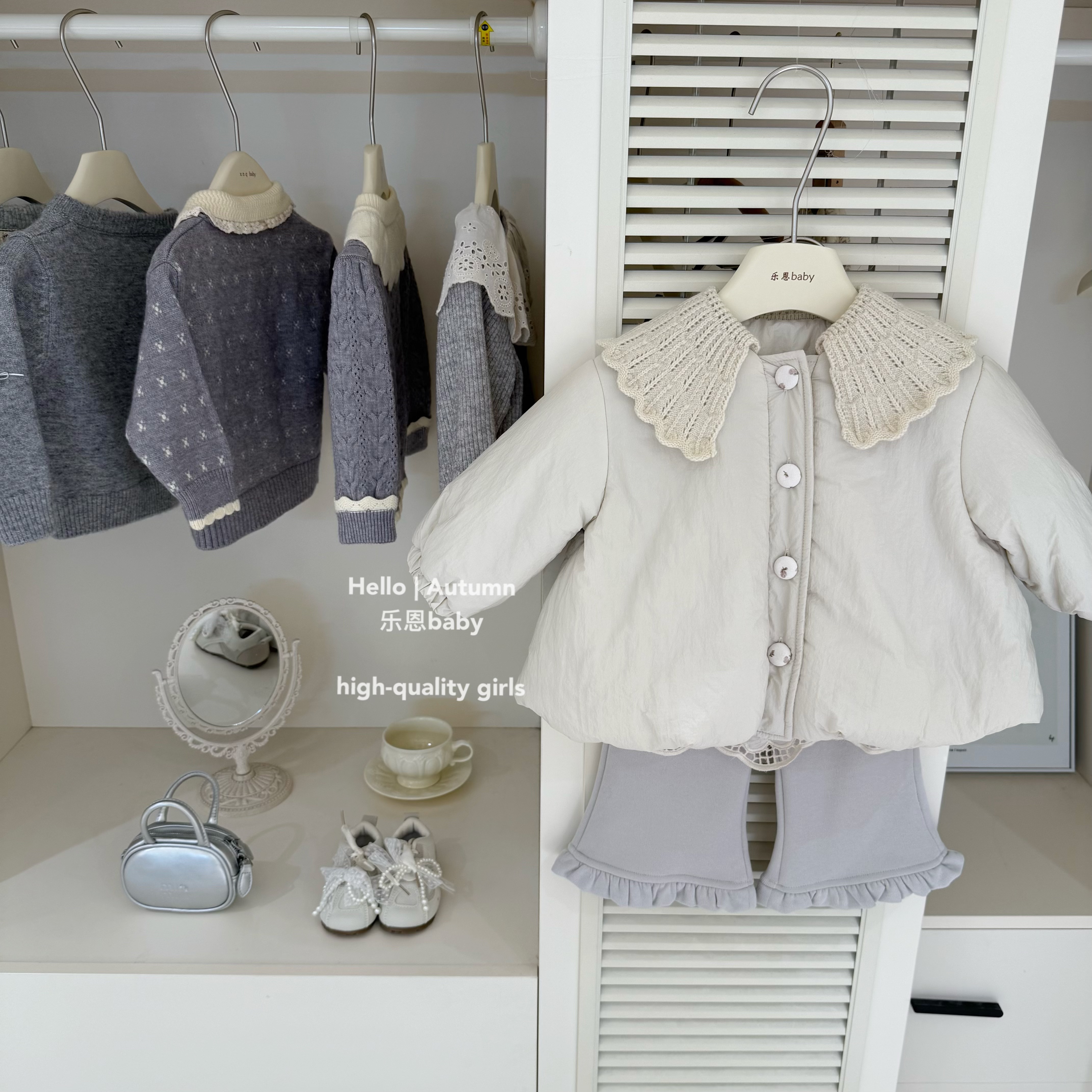 【乐恩童装】原创设计秋冬女童杏色夹棉棉服韩版保暖棉袄百搭外套