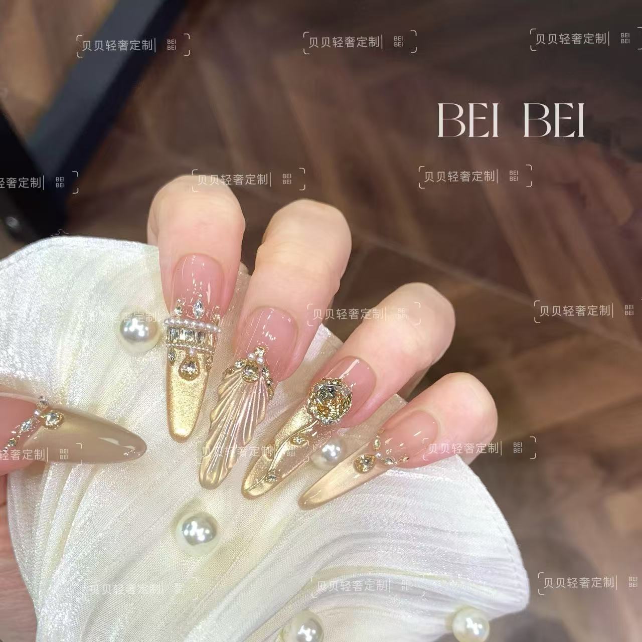 【人鱼童话】贝贝手工美甲-可重复佩戴-掉钻包补-10片