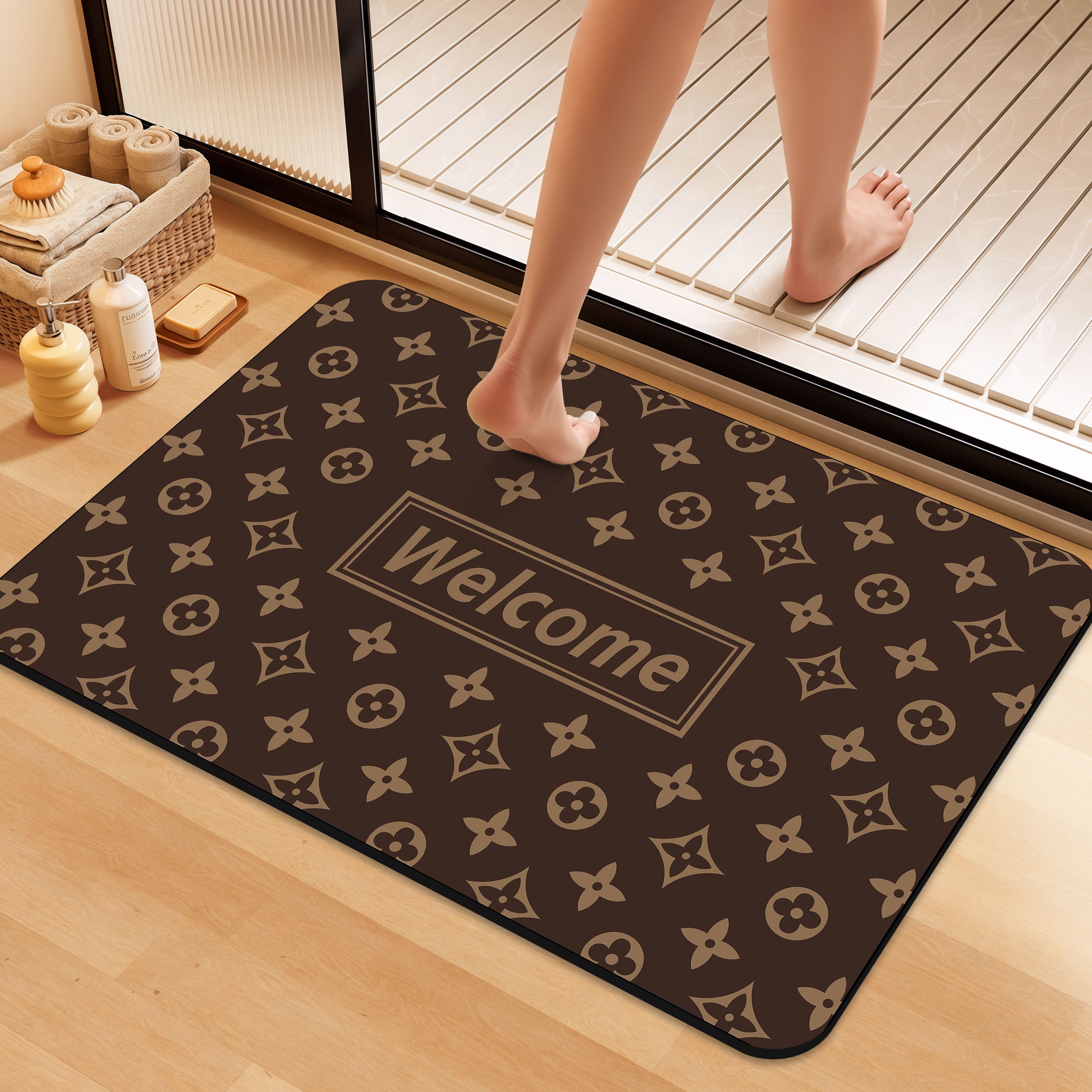 A163【80*100cm】深灰欢迎硅藻泥入户门吸水防滑速家用地垫