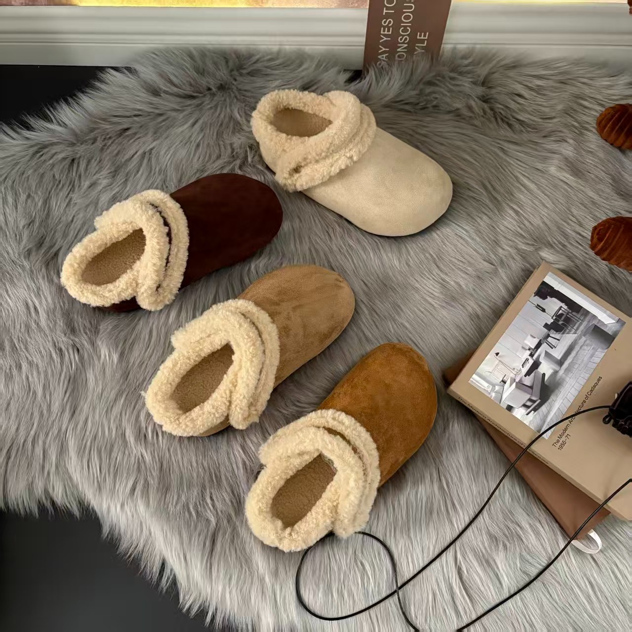 两穿一脚蹬勃肯鞋女款2025新款爆款秋冬加绒厚底百搭网红棉拖鞋