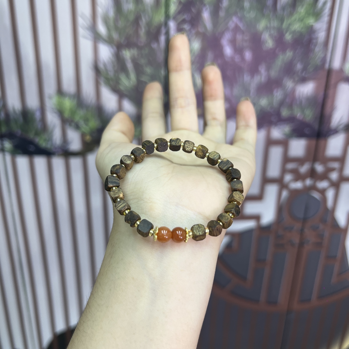 沉香天然奇楠沉香木拼接黄塔晶手链国风小众设计手饰串-024