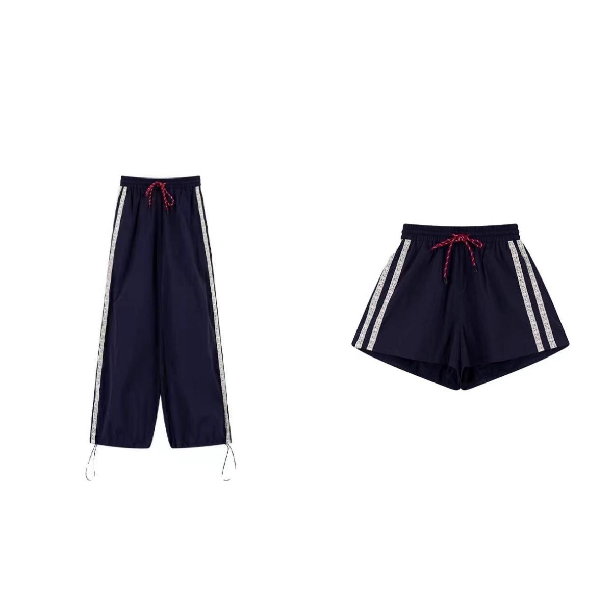 【双杆】美式复古短裤宽松阔版休闲垂感阔腿束脚休闲裤.Y9432