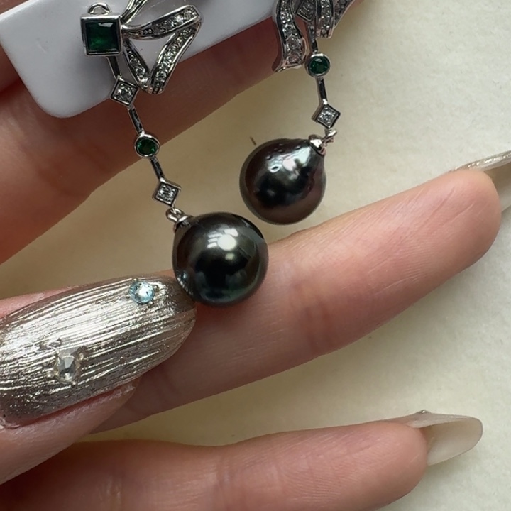 海水珍珠耳饰银S925镶嵌
