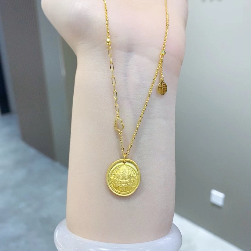 精品5G足金时尚黄财财流苏福字项链00758