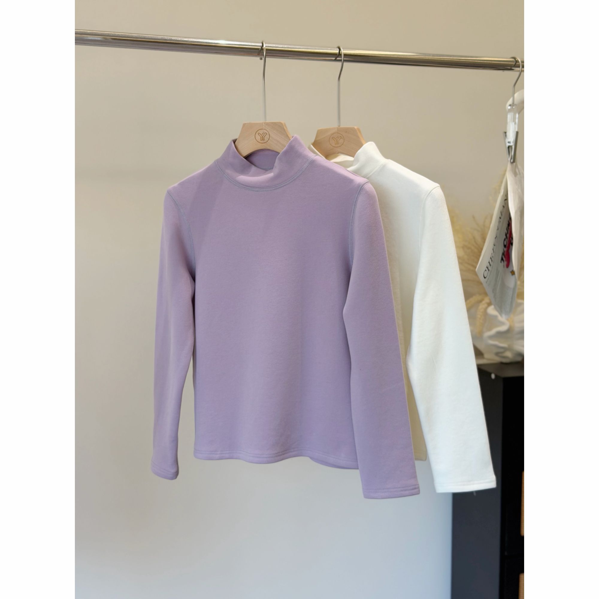 小个子圆圆HP2585羊毛绒高领纯色长袖T恤冬季保暖百搭打底衫