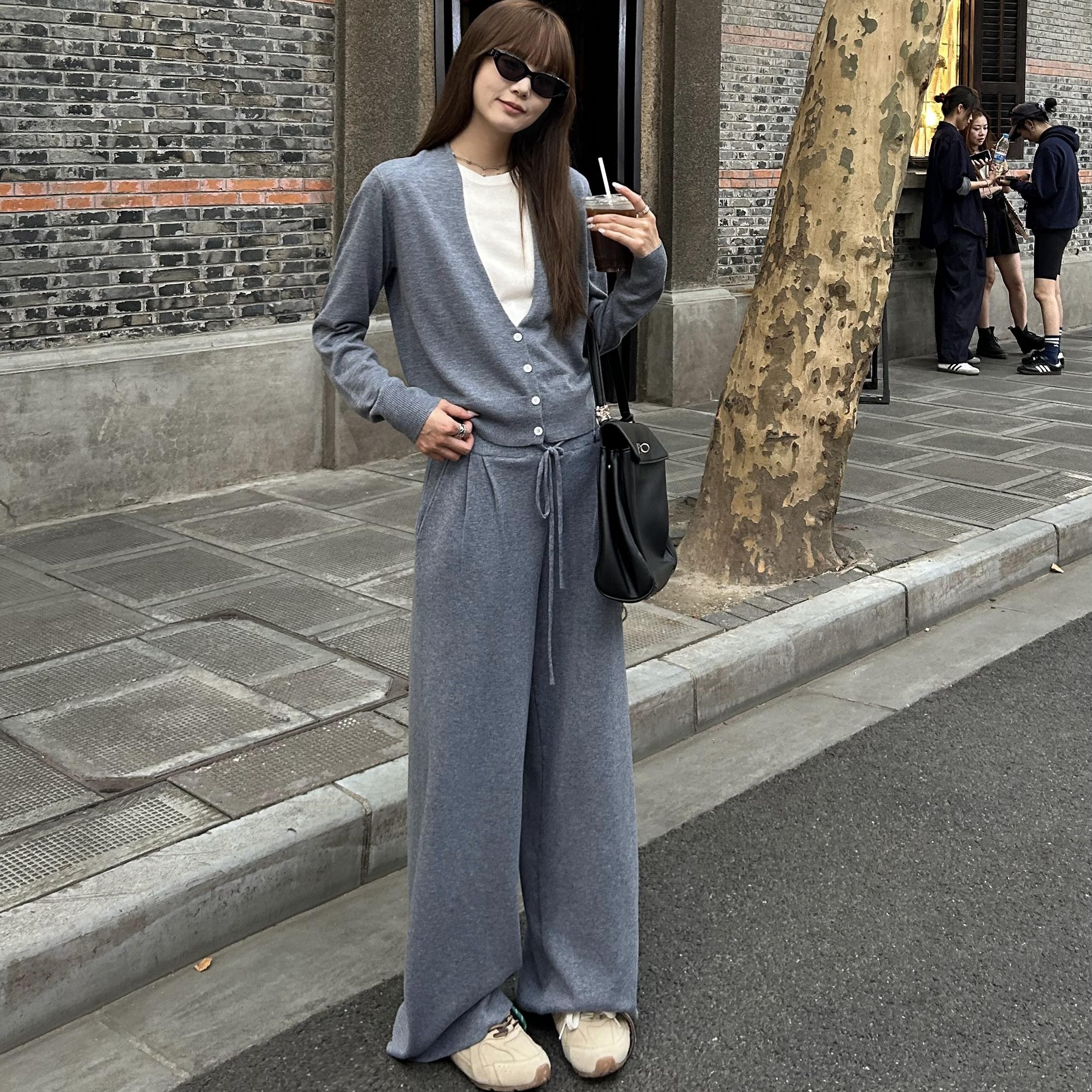 D YANGJUN 【年中福利】垂感慵懒拖地针织裤显瘦阔腿裤休闲裤长裤子