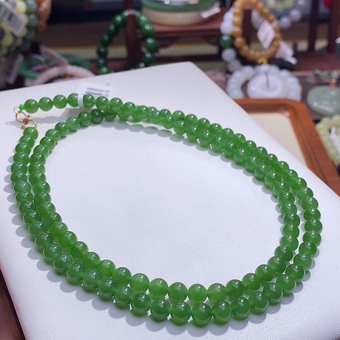 和田玉未镶嵌老矿料碧玉收藏级108颗项链6m m