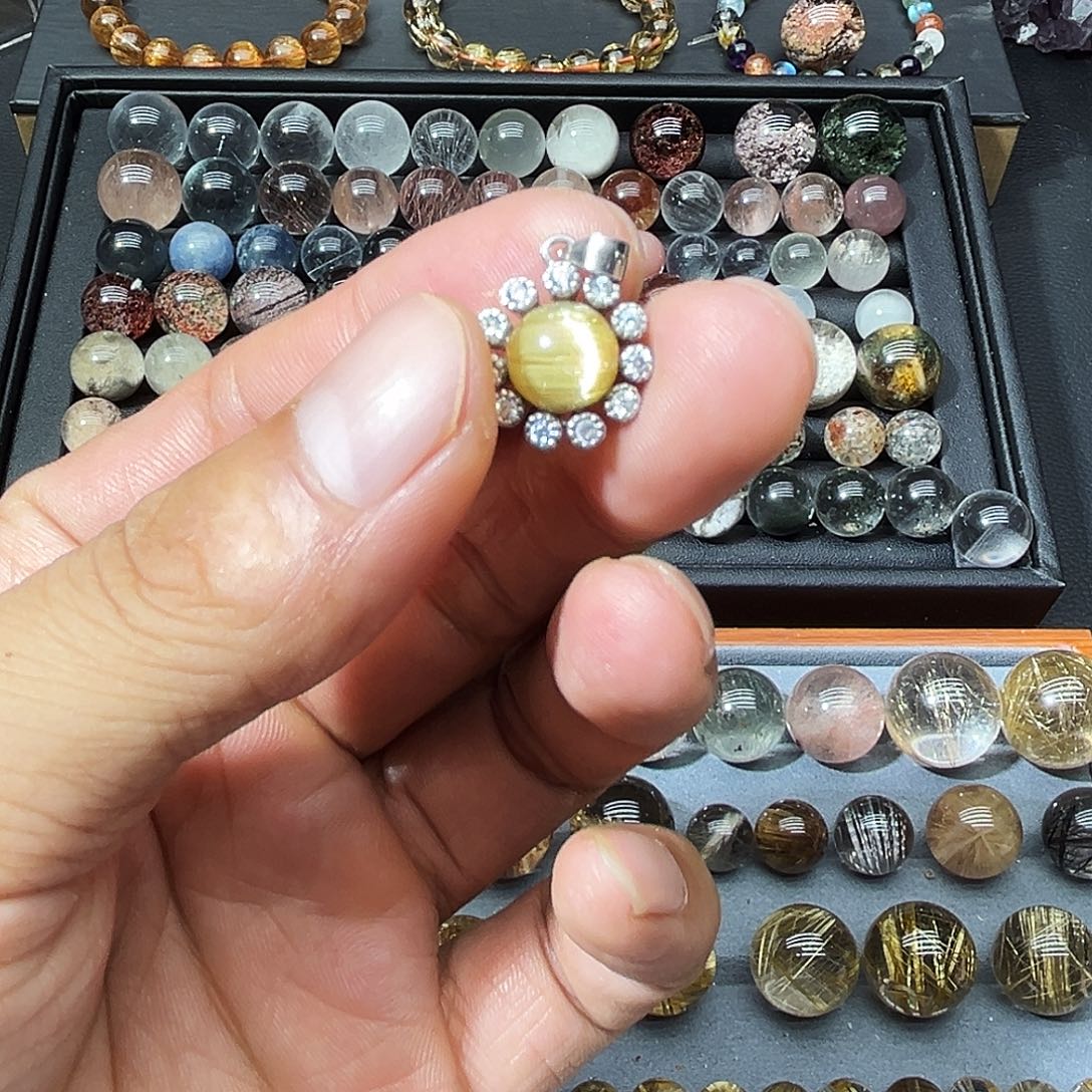 银S925镶嵌颈饰发晶板钛晶吊坠