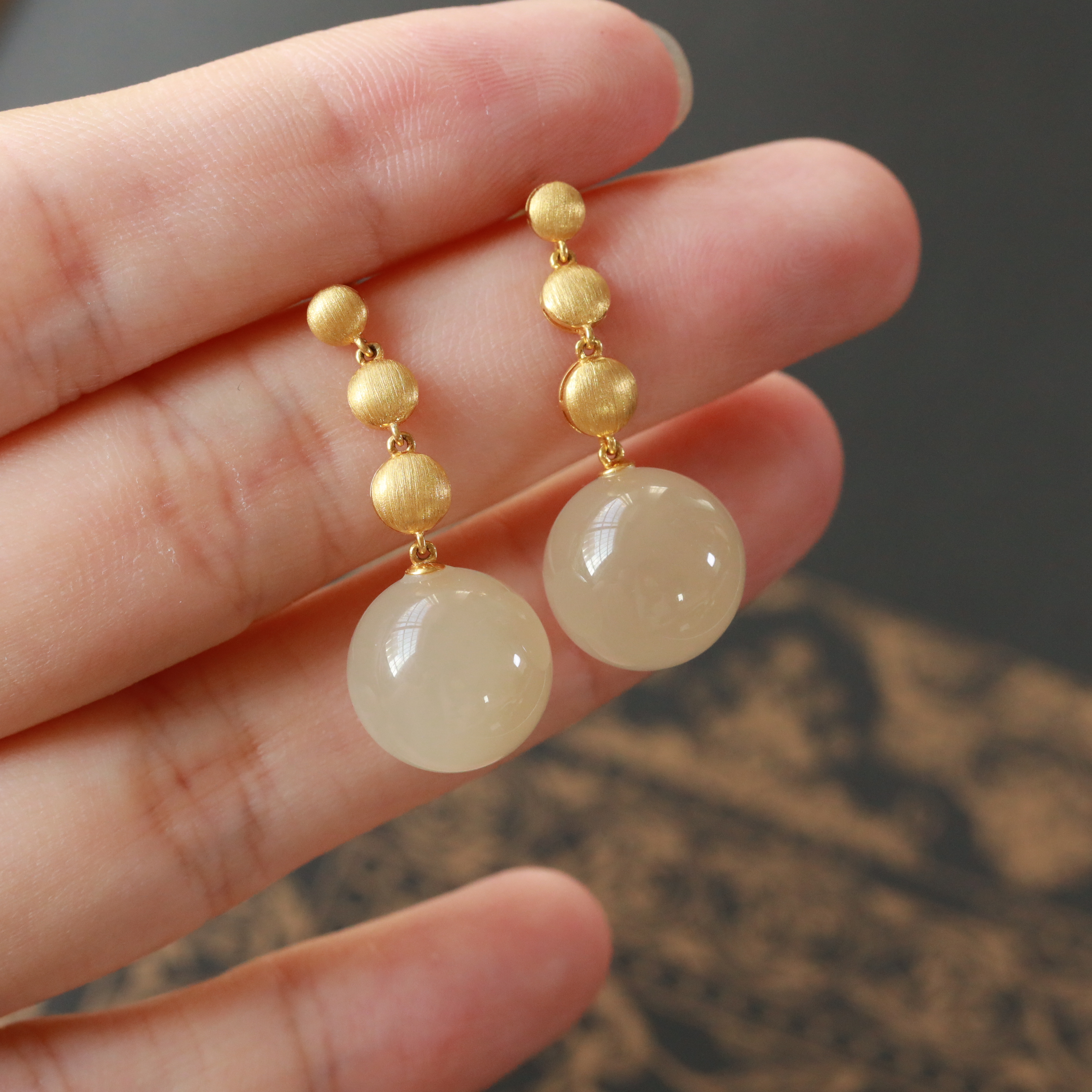 【凝露·18K藕粉卡12和田玉耳环k135