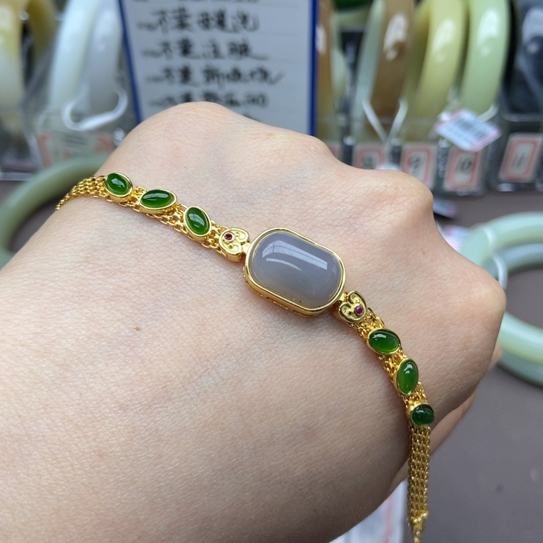 和田玉手链银S925镶嵌曾**美