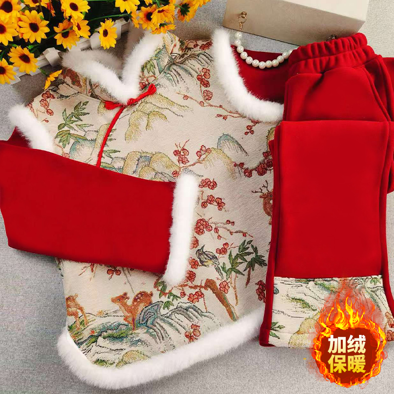 2024年冬季加绒儿童新中式国风年服套装