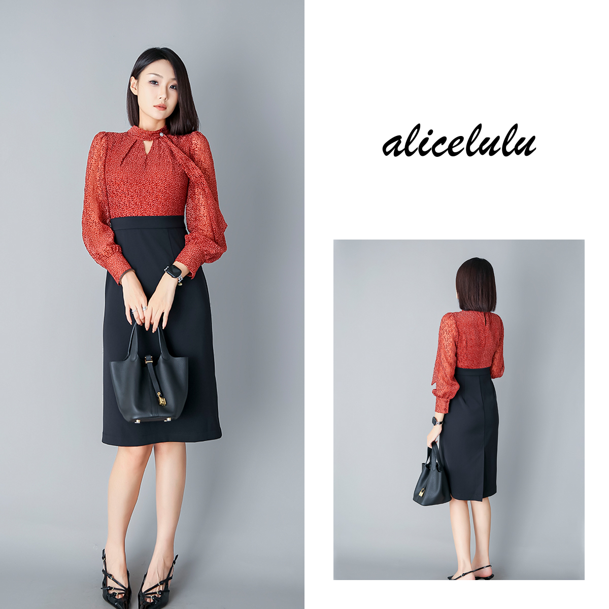5 alicelulu“窈窕淑女”连衣裙优雅拼接温婉飘带S2139175A