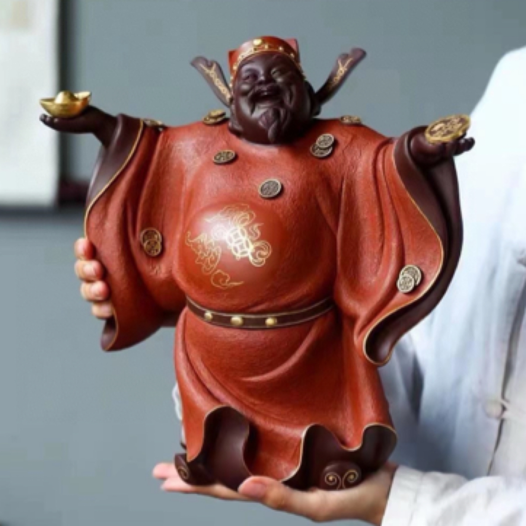 姜发林老师描金双色粉浆雕塑大号财神高