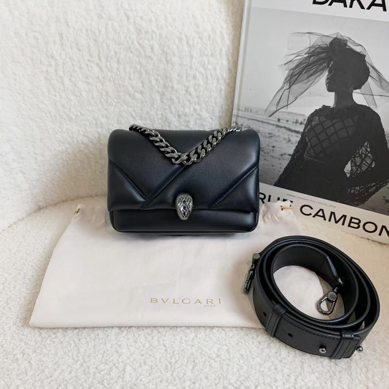 99新 BVLGARI/宝格丽 壹臻/黑色mini云朵蛇头包 15464988
