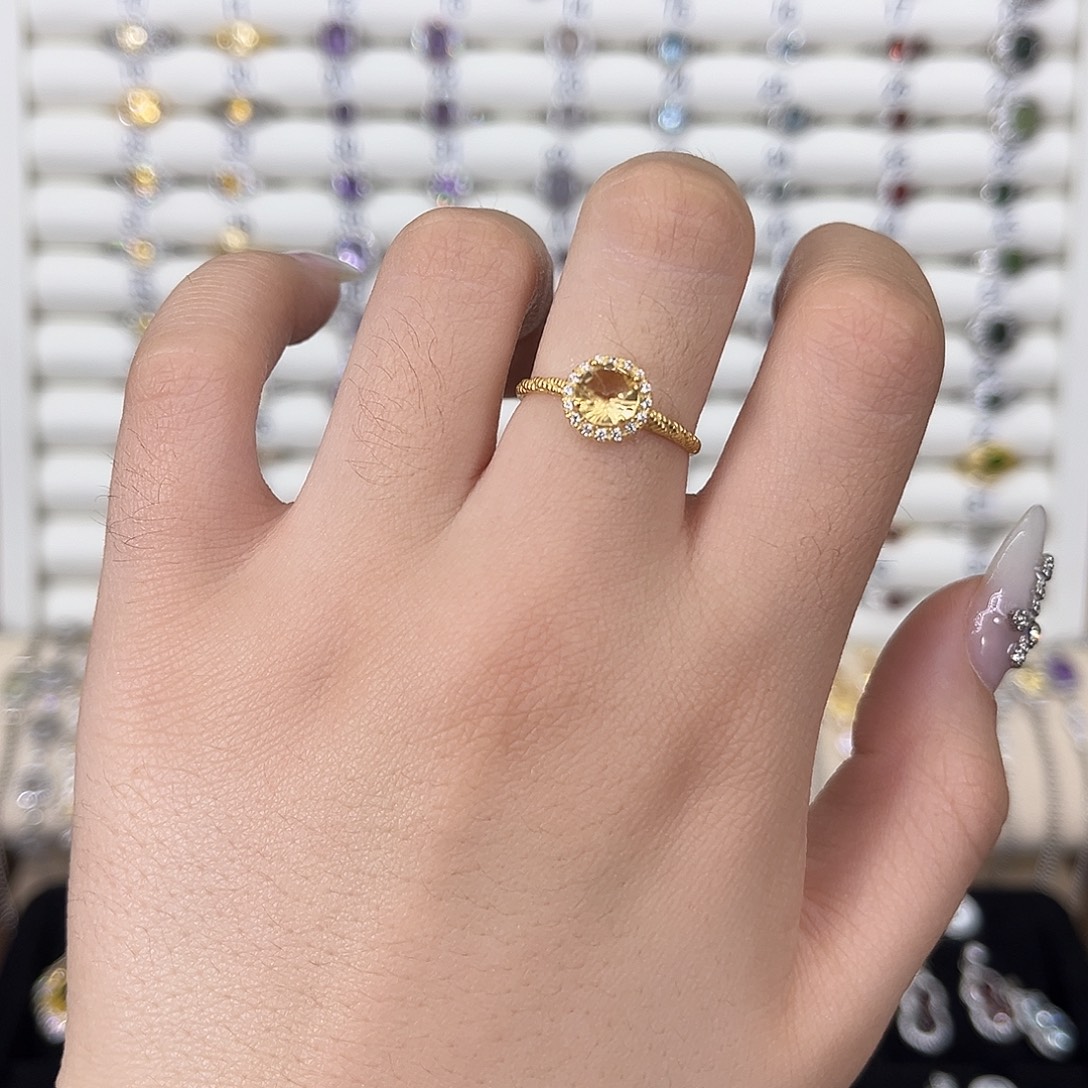 黄晶戒指银S925镶嵌